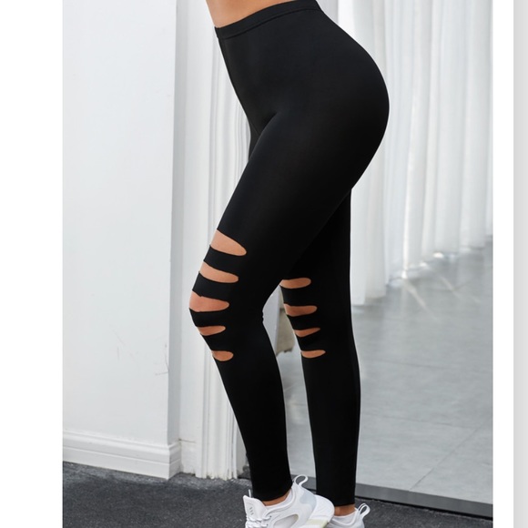 🔥🔥RIPPED LEGGINGS🔥🔥BLACK SKINNY FIT ACTIVEWEAR ATHLEISURE LEGGINGS S/M/L/XL - Picture 2 of 7